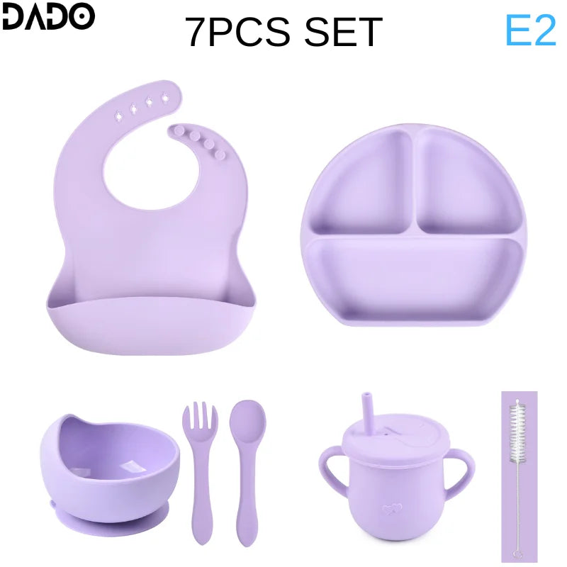 Baby Feeding Set Silicone Suction Bowls Divided Plates