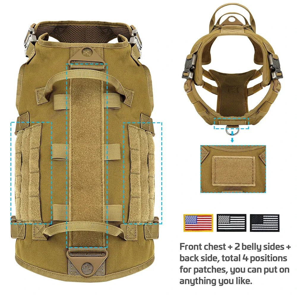 Tactical Military Dog Harness Collar Leash Set Durable