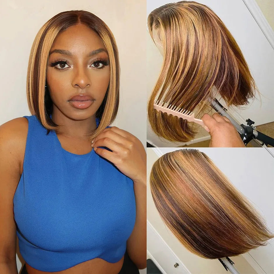 Highlight Straight Short Bob Wig 13x4 HD Transparent