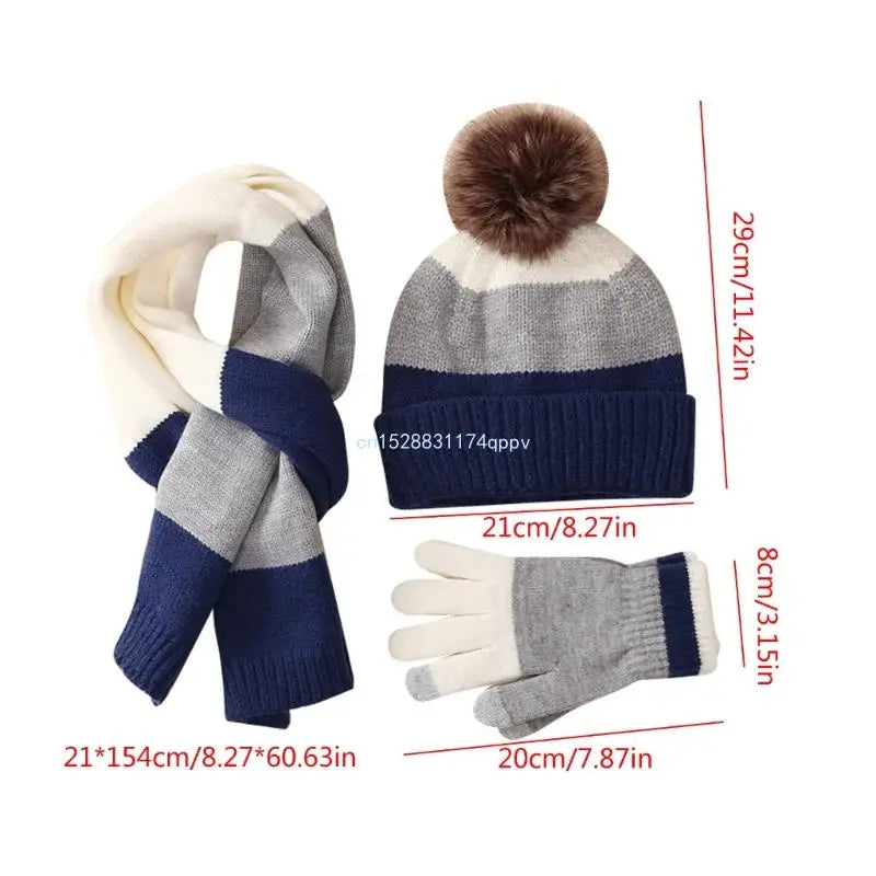 Kids Hat Scarf & Gloves Set Winter Pom