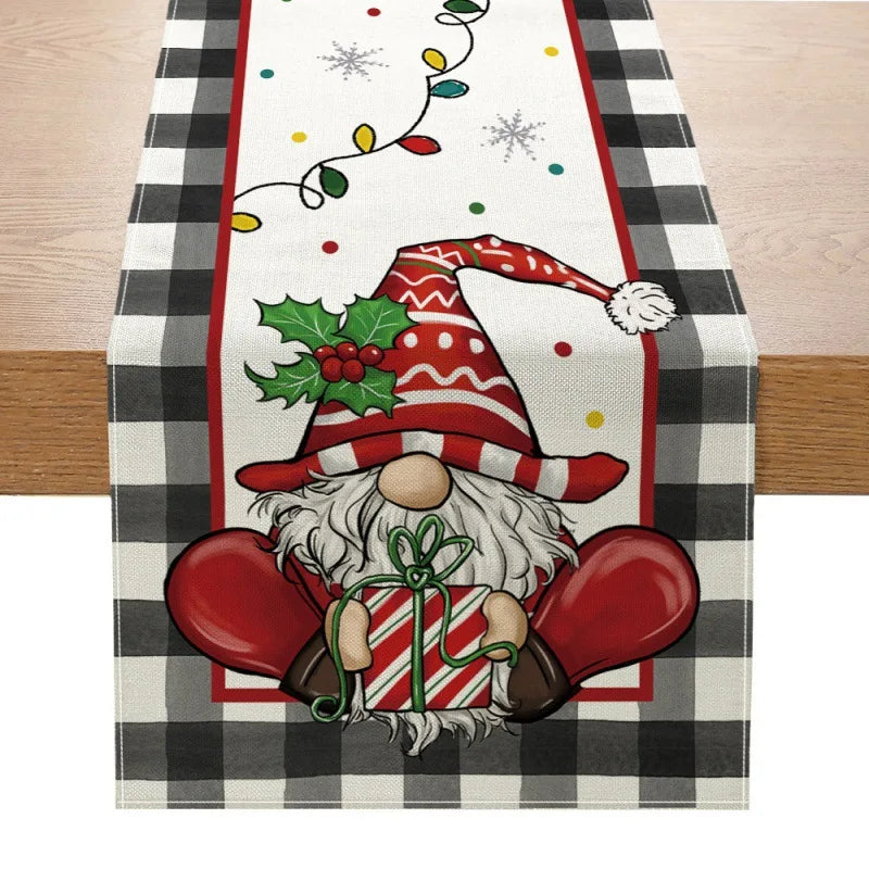 Linen Christmas Table Runner Snowman Xmas Tree Home