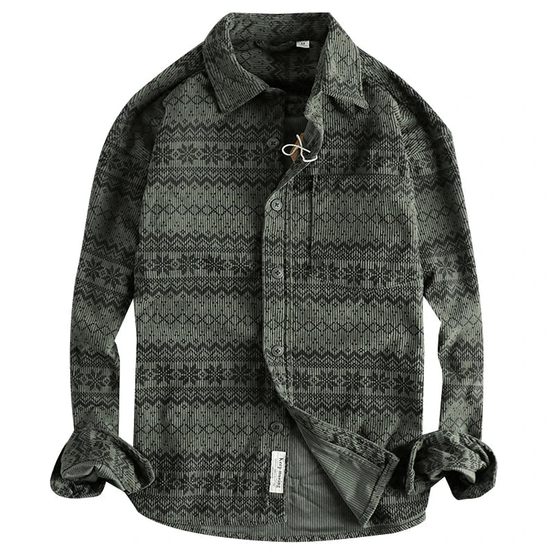 Autumn New American Retro Long-Sleeve Lapel Corduroy Printed