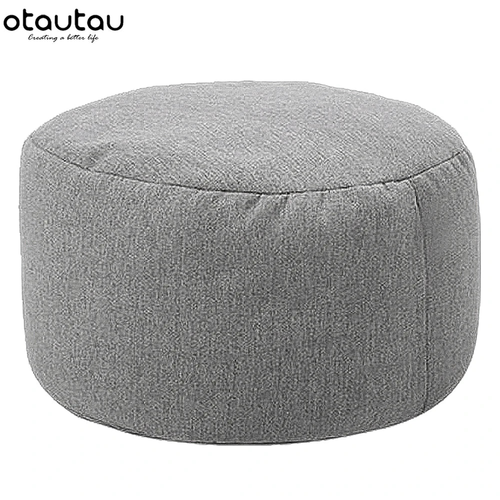 OTAUTAU Round Stool D30cm*H20cm Linen Bean Bag Ottoman