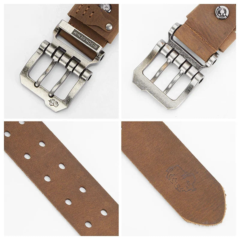 BISONDENIM Luxury Designer Belts for Men Vintage Spilt
