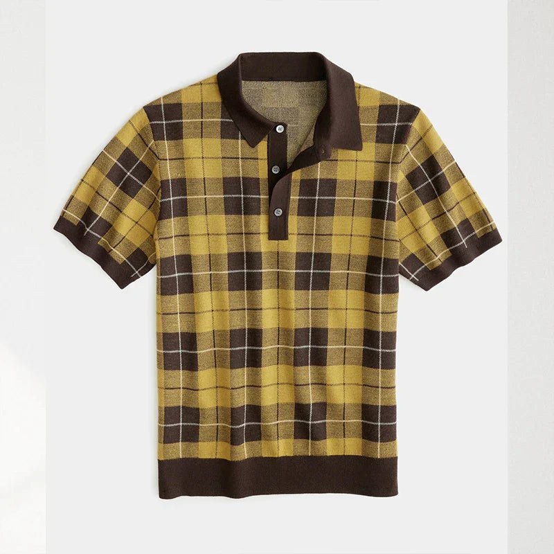 Summer Men's Clothing Luxury Check Knitted Short Sleeve
