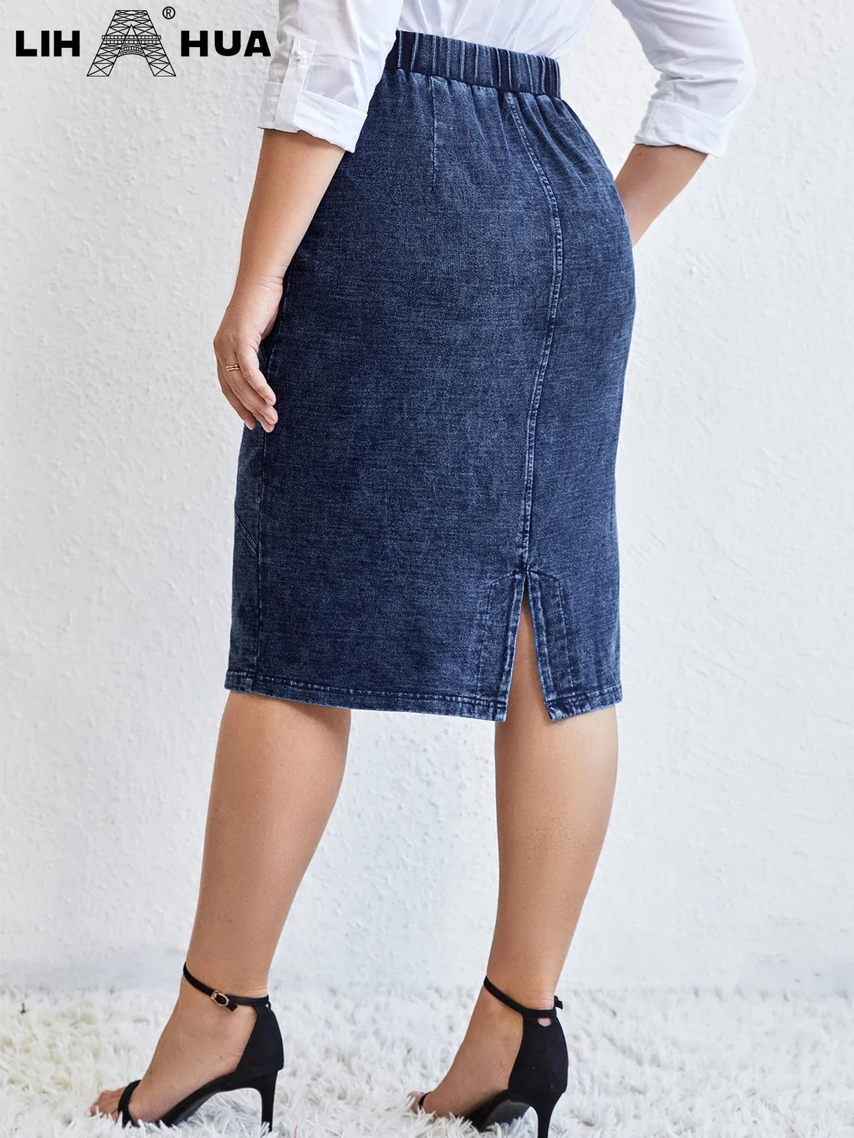 LIH HUA Womens Plus Size Denim Skirt Chic