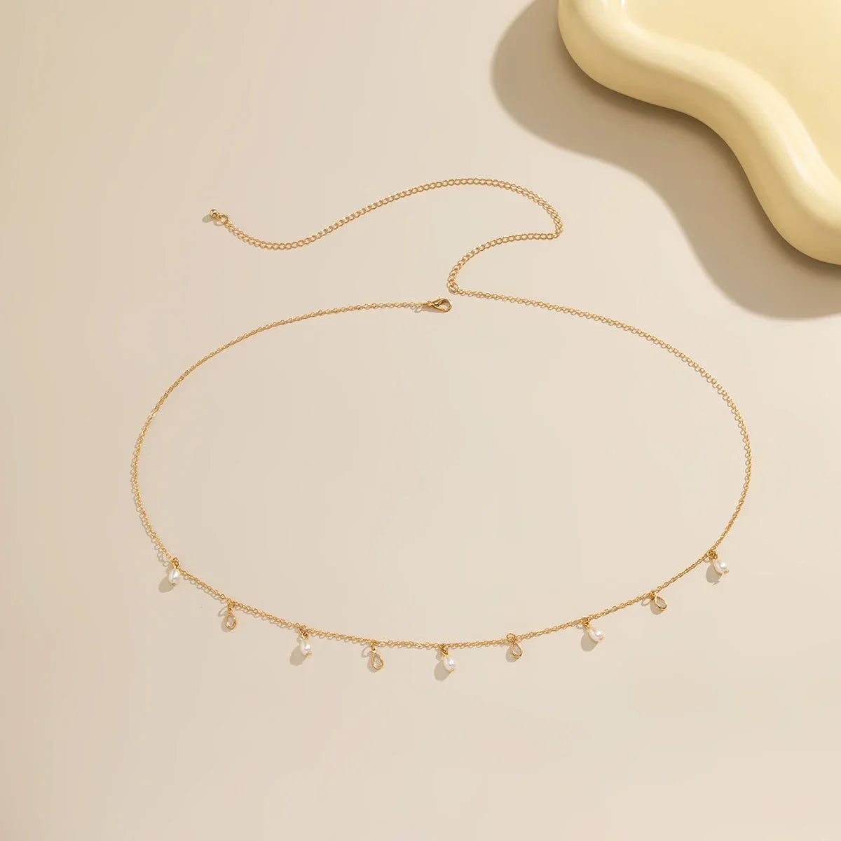 Small Imitation Pearl and Crystal Pendants Waist Chain