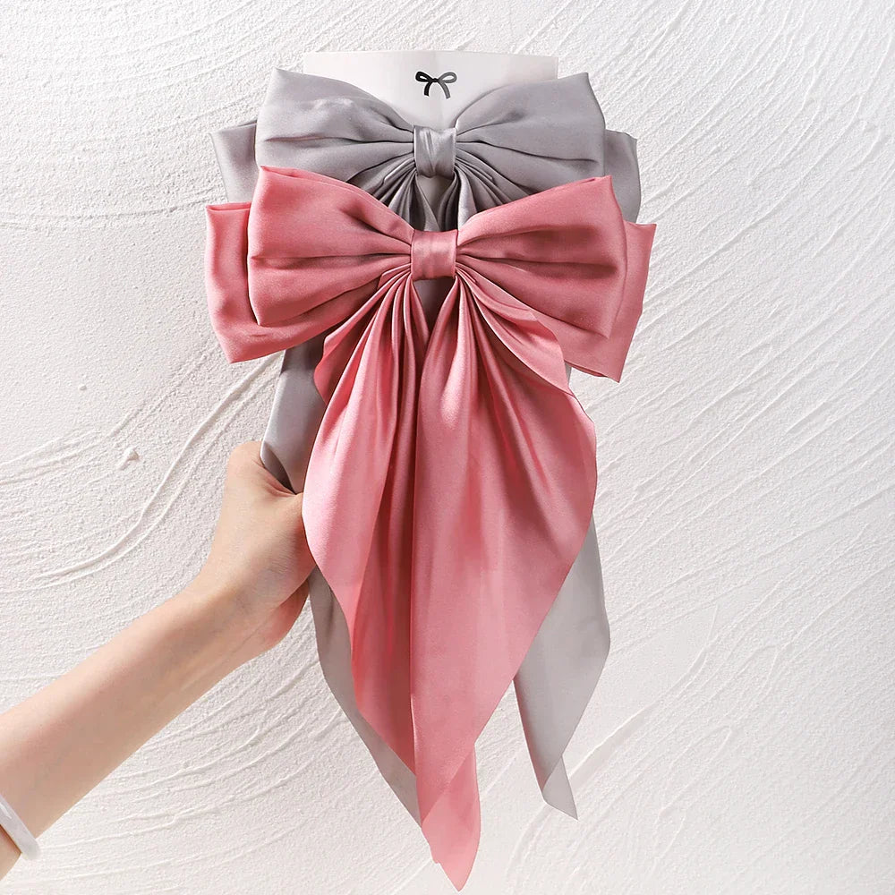 Fashion Two-layers Bowknot Streamer Hairpin Woman Girl Satin