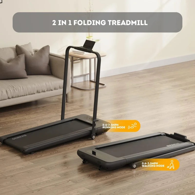 BiFanuo 2 in 1 Folding Treadmill, Under Desk Smart Walking Pad, Installation-Free,Compact FoldableTreadmill for Home/Office Gym