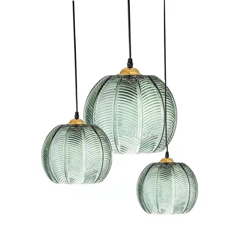 Nordic Glass Pendant Light Green Leaf Pattern Lighting