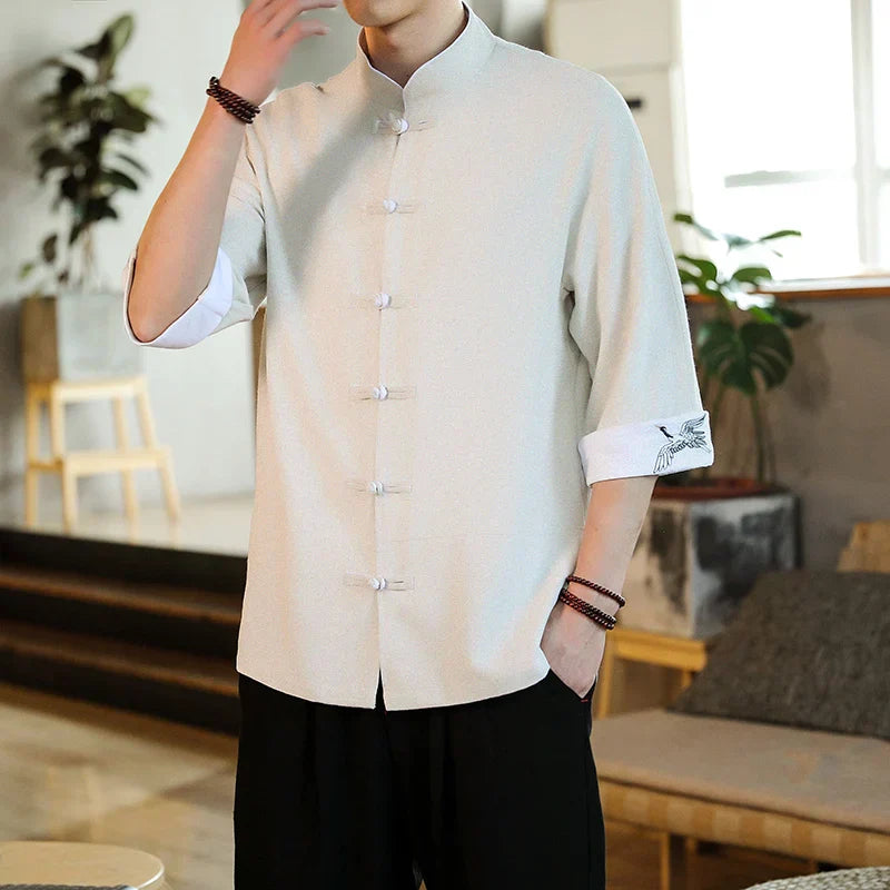 2024 Summer Crane Embroidery Top Traditional Chinese Style
