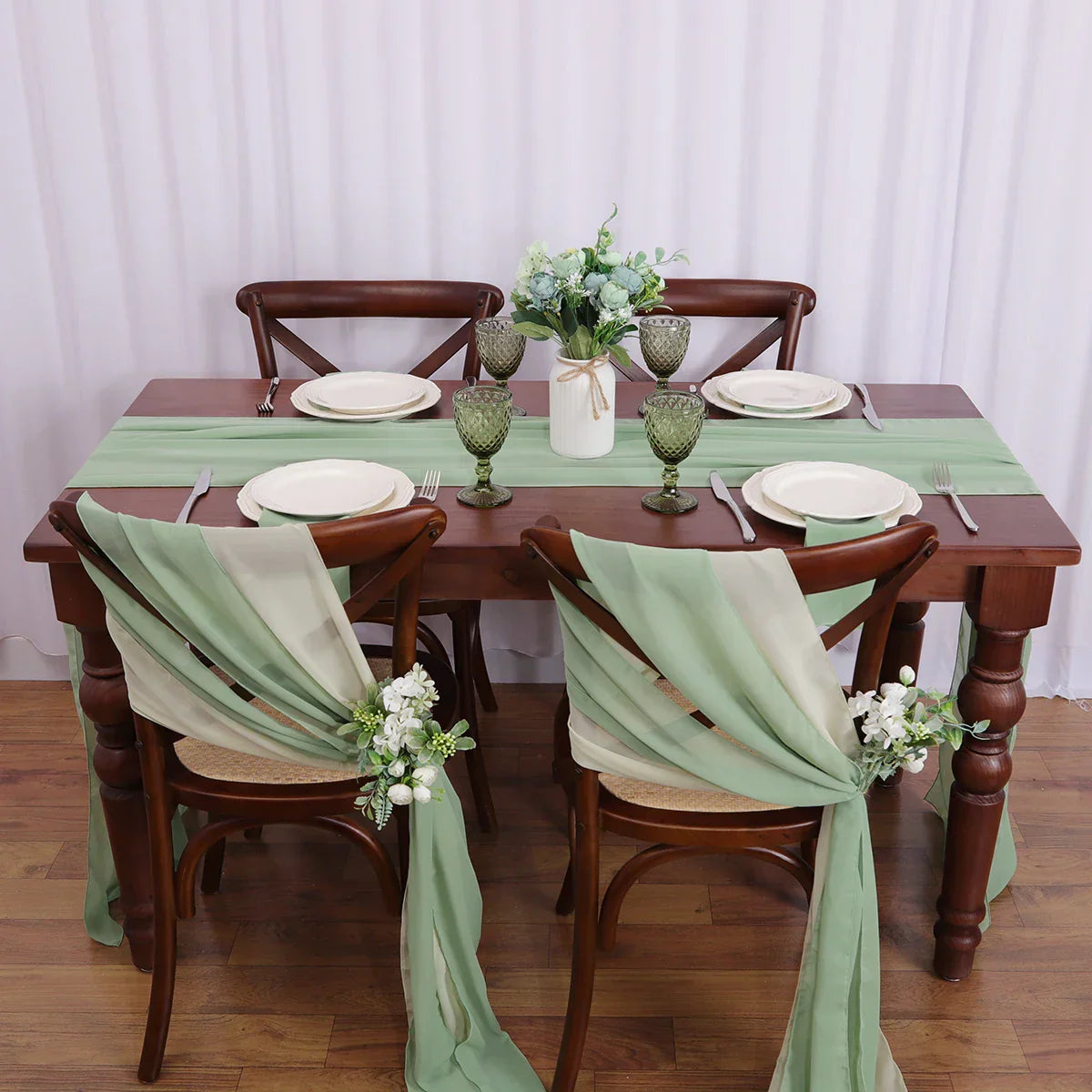 12 Pcs 17x275cm Green Chiffon Chair Sashes Wedding