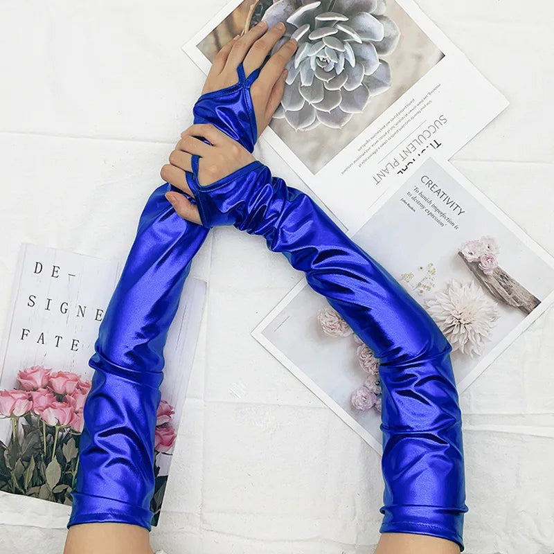 Halloween Lacquer Leather Hook Finger Long Gloves Cosplay