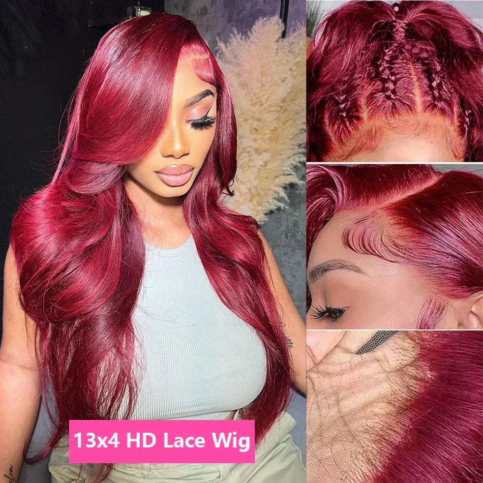 99j Burgundy Lace Front Human Hair Wig 13x4