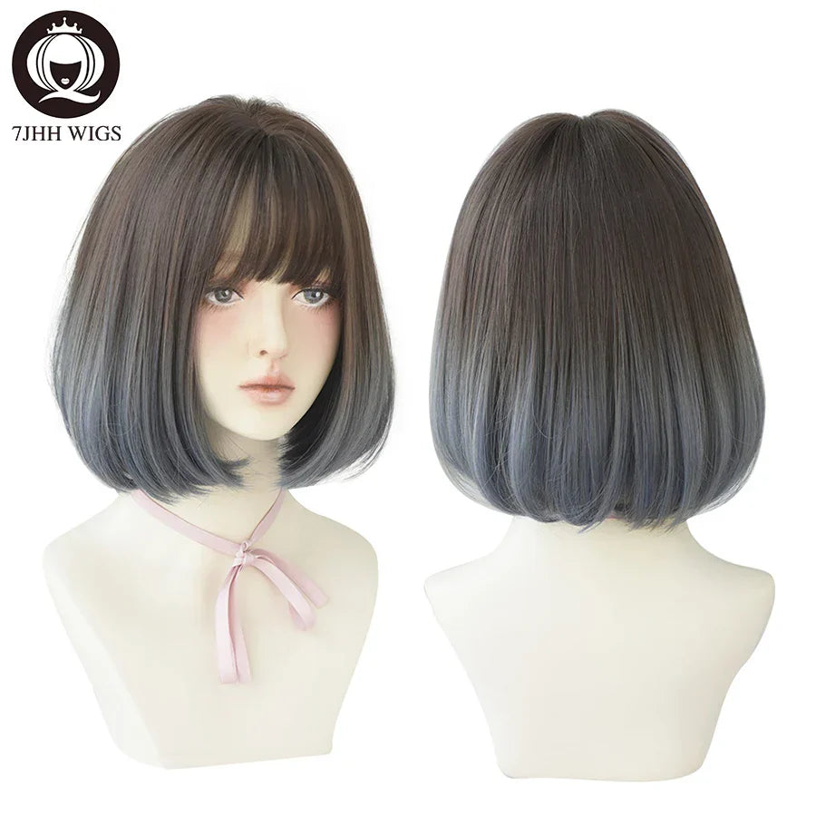 7JHH WIGS Black Short Bob Wig for Girl