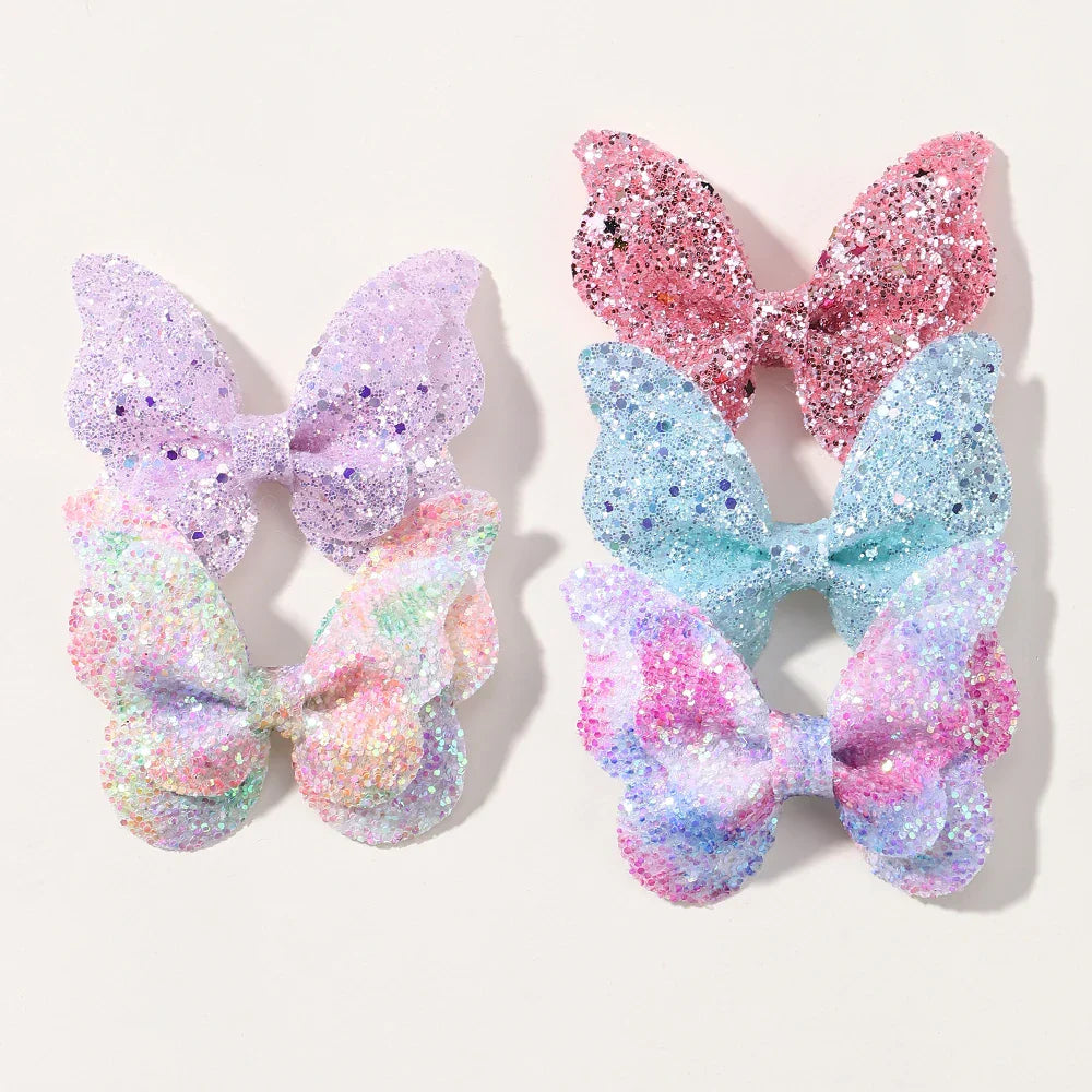 2/4/5Pcs Girls Cute Sequins Double Butterfly Hair Clip