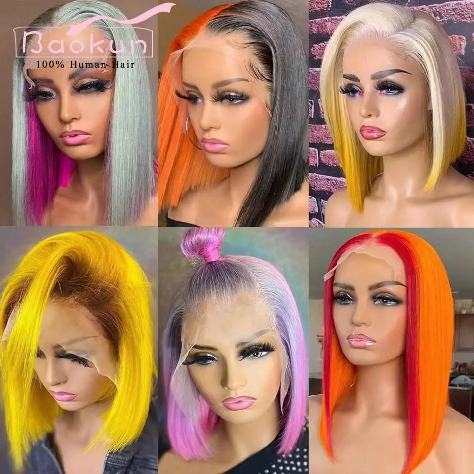 13x4 Colored Short Bob Wig Lace Front Human