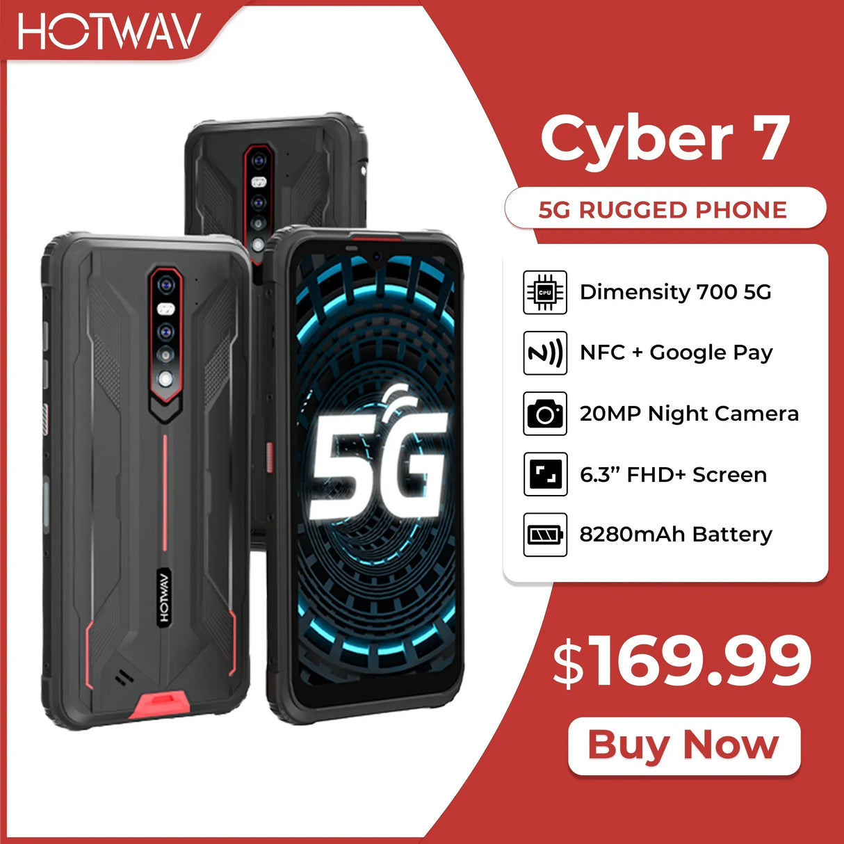 HOTWAV Cyber 7 5G Rugged Phone 6.3 Inch
