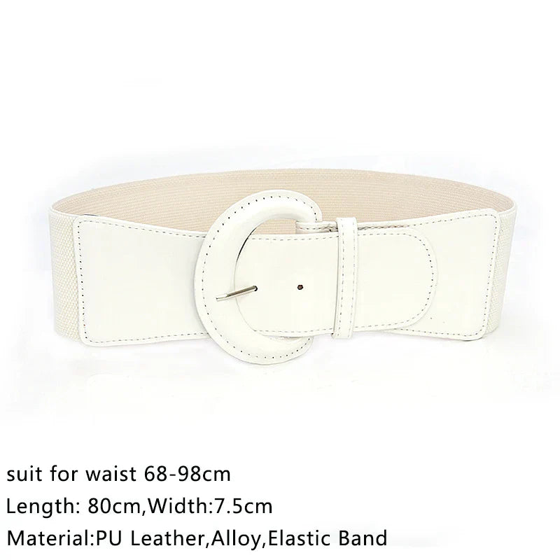Women Elastic Stretch Waistbands Female Gold Round Buckle