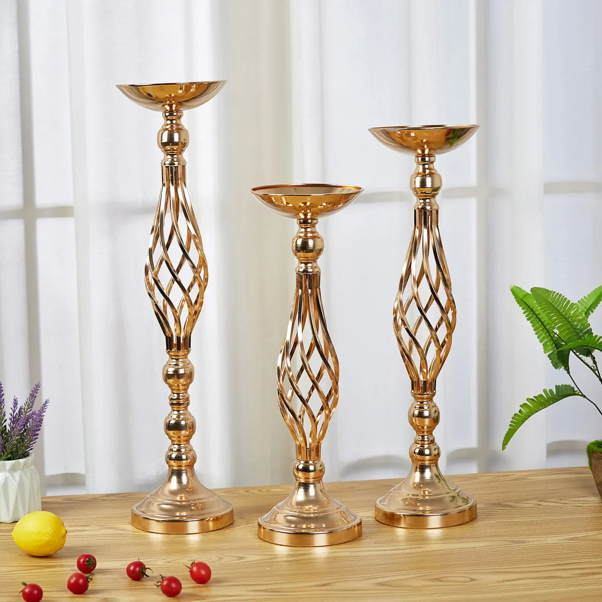 Table Candle Holder Arrangement Gold Iron Vase Twisted