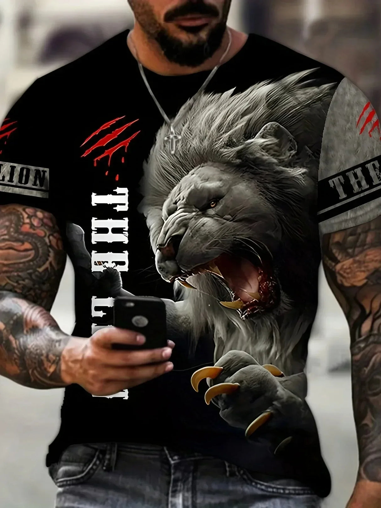 2024 Men's Summer New 3D Printing Fierce Lion