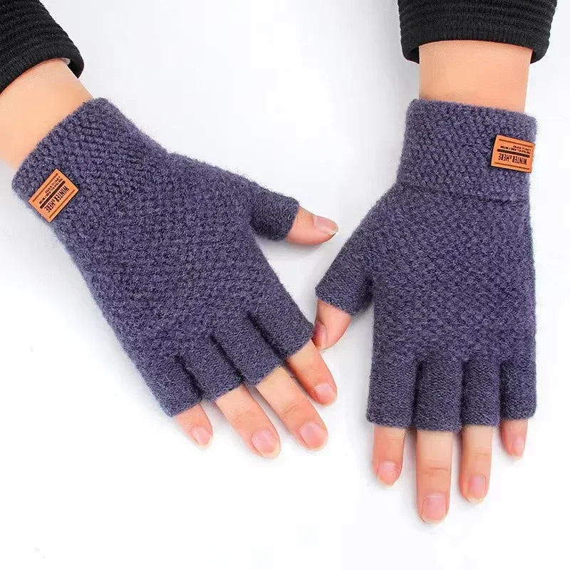 Men Winter Fingerless Gloves Half Finger Writting Office