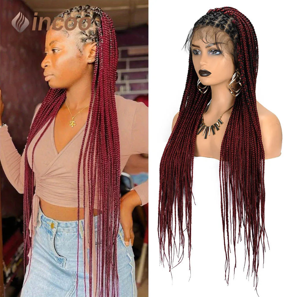 36" Lace Front Knotless Box Braided Wig for Black Women