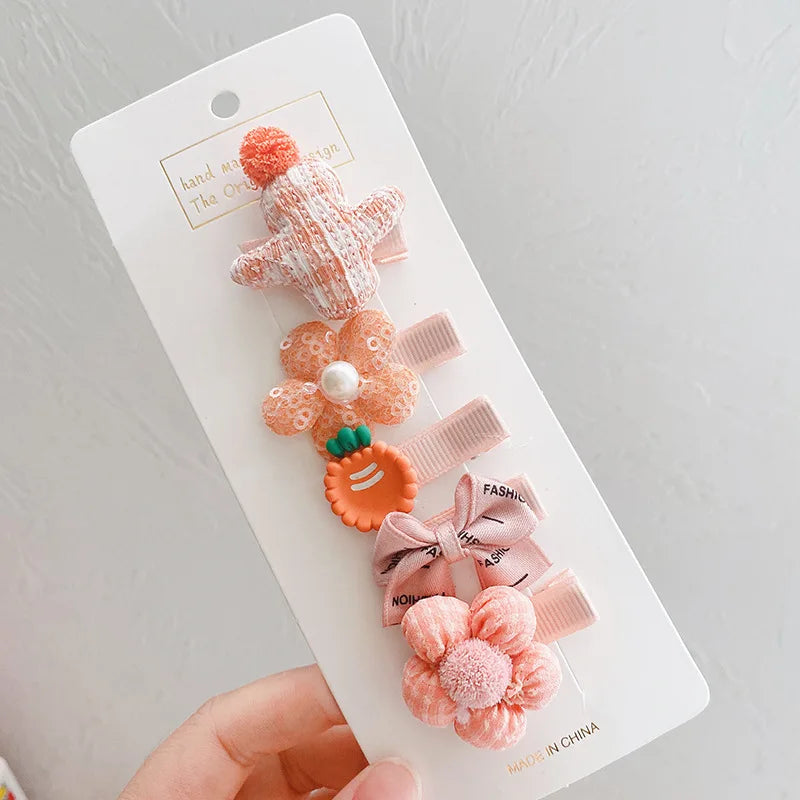 5pcs Set Cute Baby Girls Hairpins Bow Flower