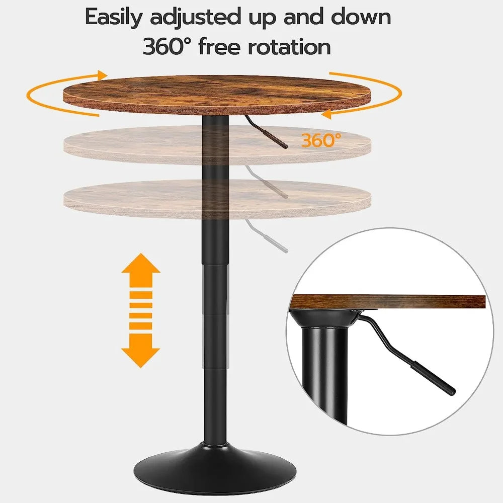 Bar Table, Height-Adjustable Round Pub Table 27-35.4 Inches,