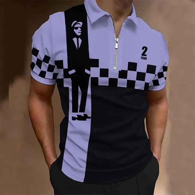 Men's Collar Golf Shirt Plaid Turndown Polo Shirt