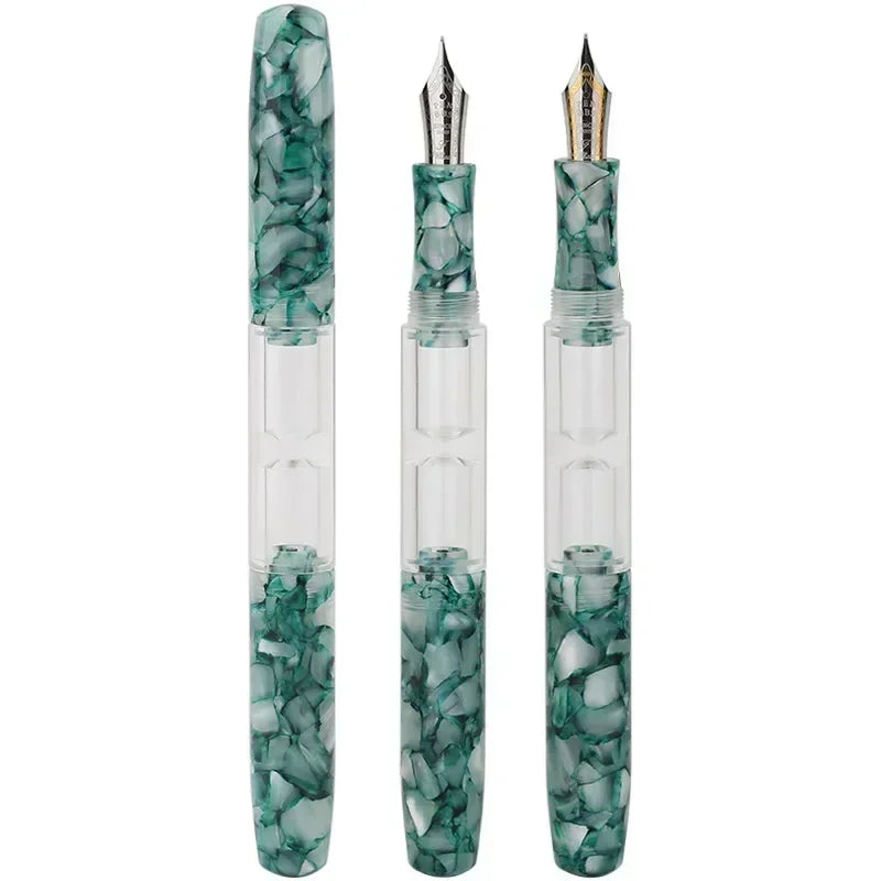 PENBBS 469 Transparent Resin Fountain Pen Double-Nib Ink