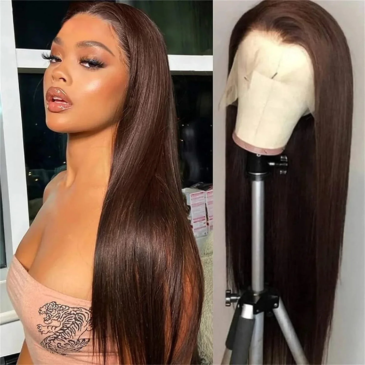 Glueless Chocolate Brown Straight 13x4 Lace Front Human