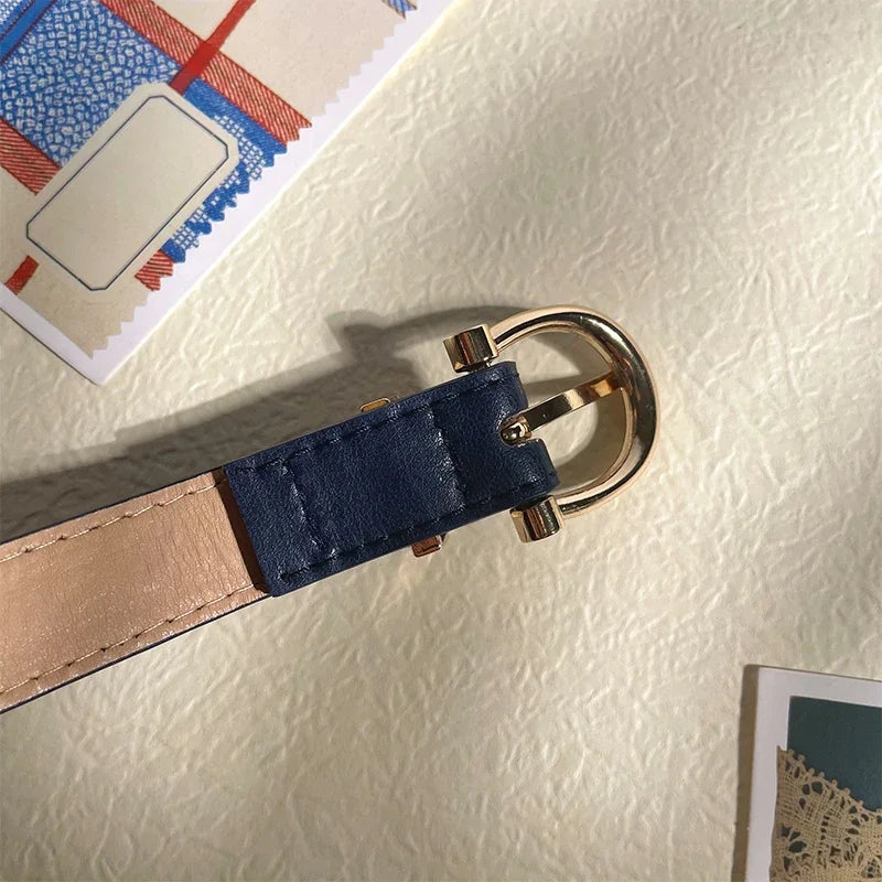 2023 Women Belts New PU Leather Simple Metal