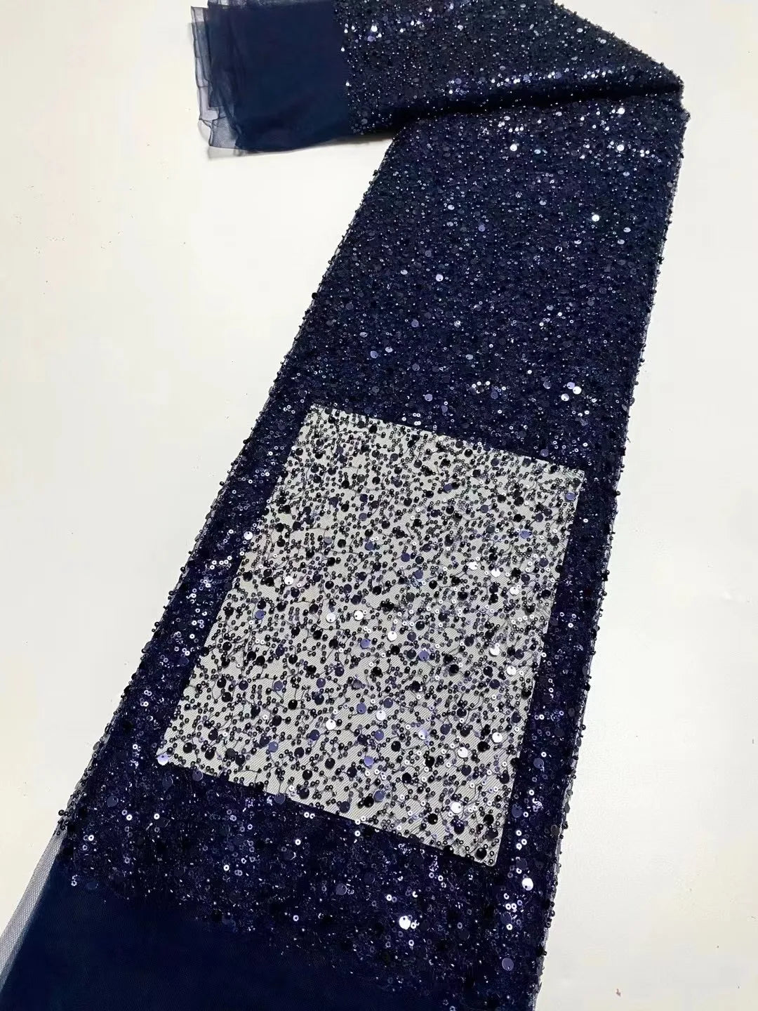 Heavy silver Sequins Lace Fabric With Bead Sequins