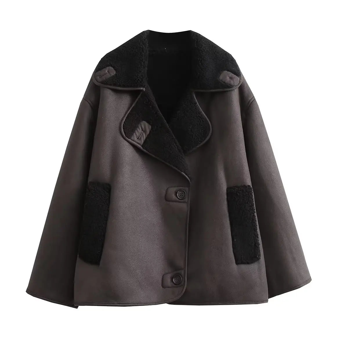 TRAFZA 2023 Winter Casual Solid Faux Leather Long