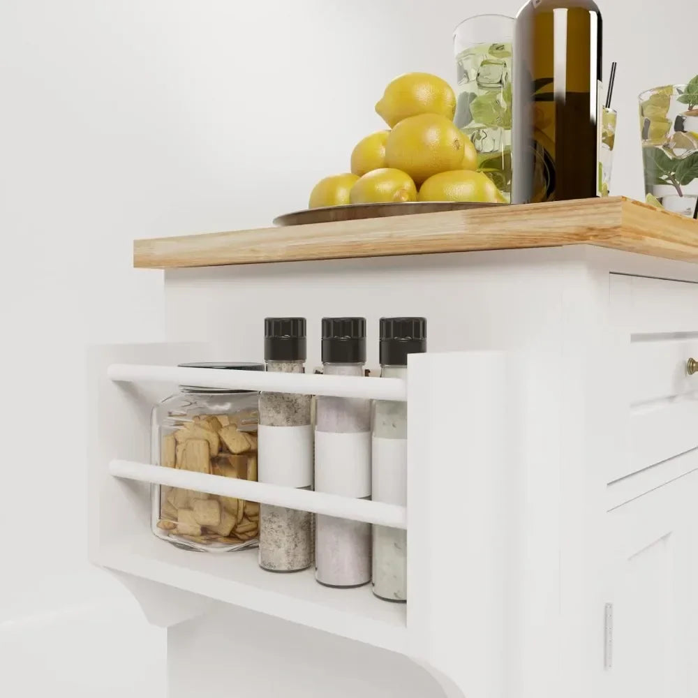 Mobile Kitchen Island With Large Storage Cabinet and