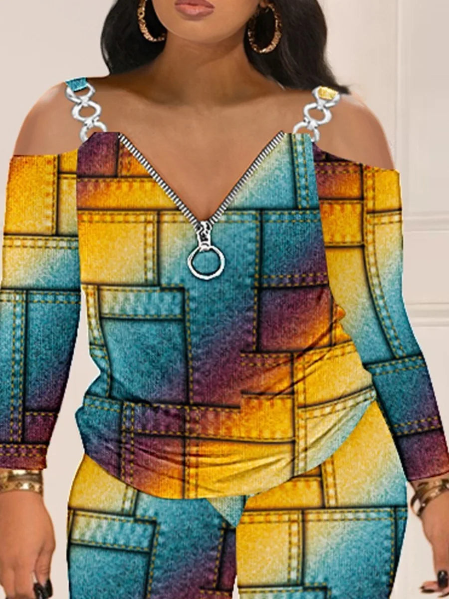 LW Plus Size 2pcs set Gradient Chain Decor