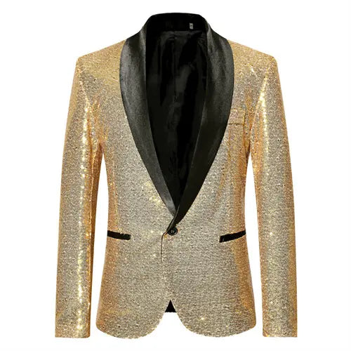 Shiny Gold Sequin Glitter Embellished Blazer Jacket Men