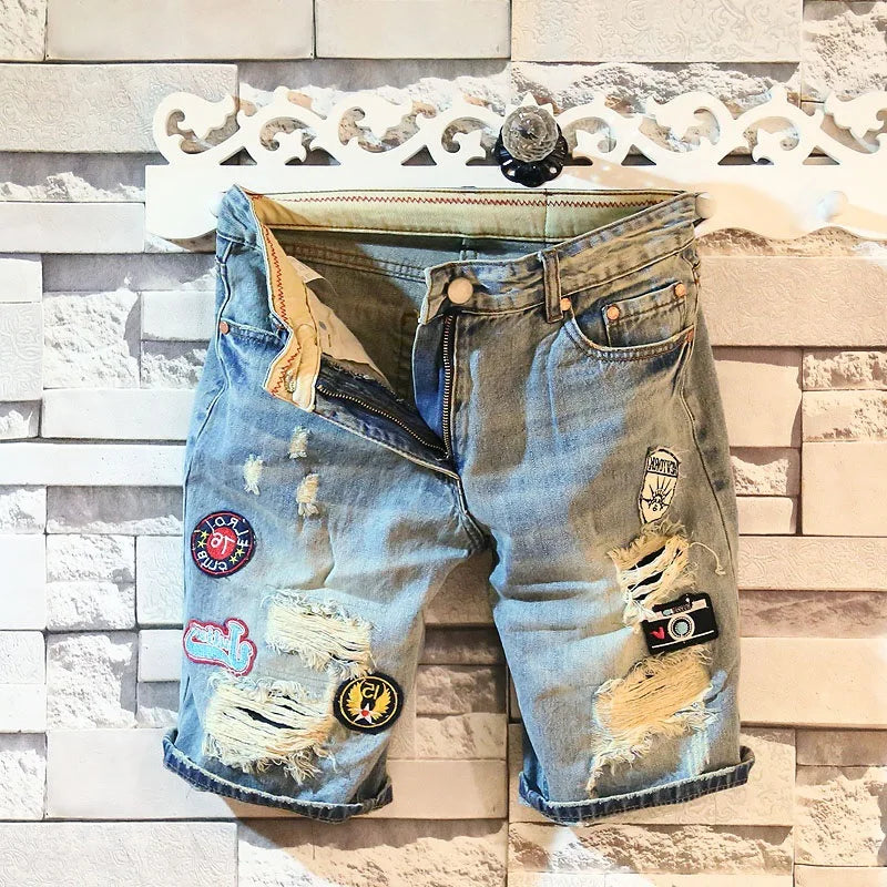 Summer Casual Punk Style Luxury Ripped Washed Jeans