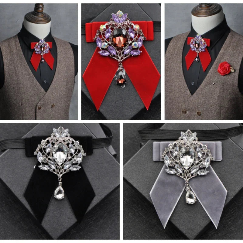 Men's Wedding Bow Tie Pins Set Luxury Rhinestone