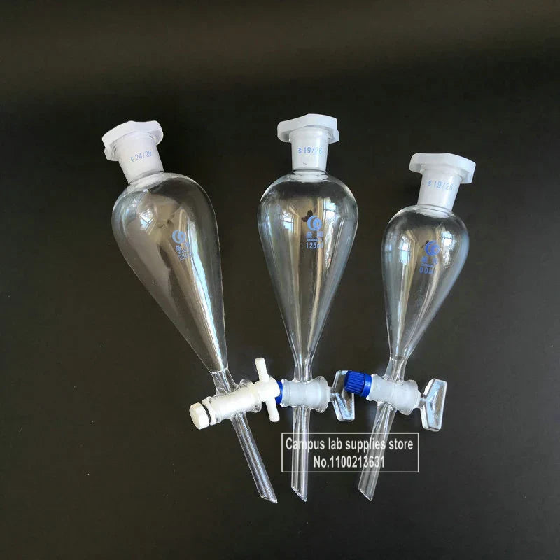 1pcs Lab Glass Pear-shaped Separation Funnel with Glass/PTFE