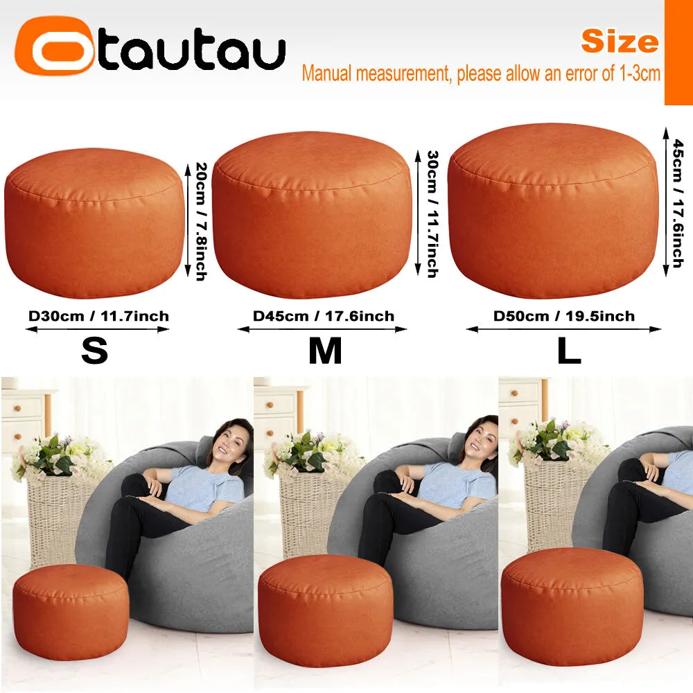OTAUTAU Small Round Faux Leather Ottoman Stool Beanbag
