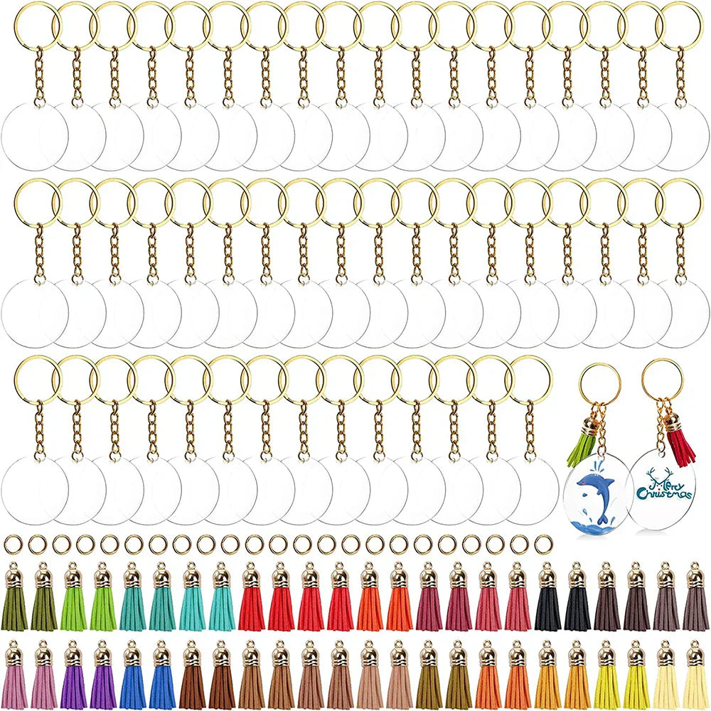 200Pcs Acrylic Keychain Blanks with Rings Clear Key