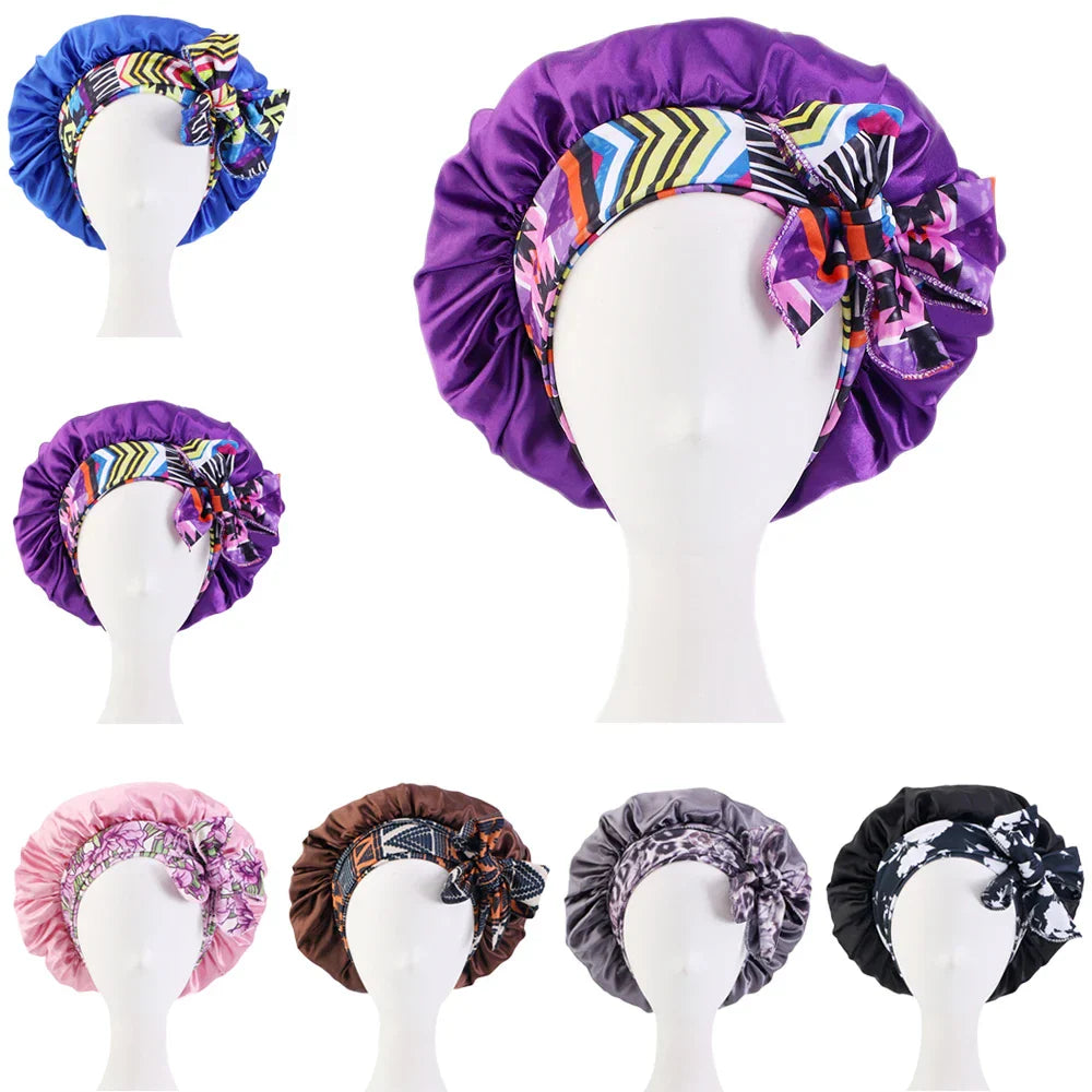 Women Satin Print Sleeping Cap Nightcap Bonnet Headband