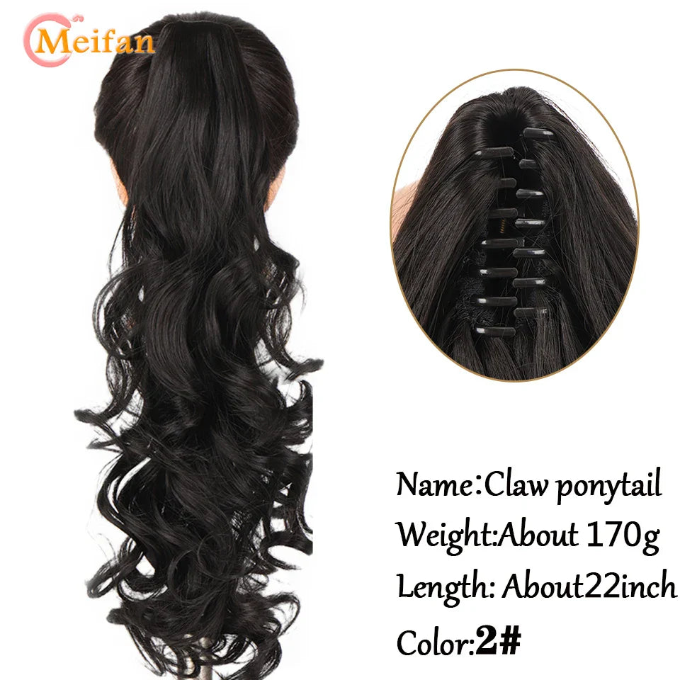 MEIFAN Long Synthetic Wavy Clip in Hair Ponytail