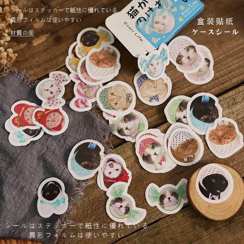 40 Pcs Cute Cat Stickers Kawaii Vinyl Decals for Scrapbooking