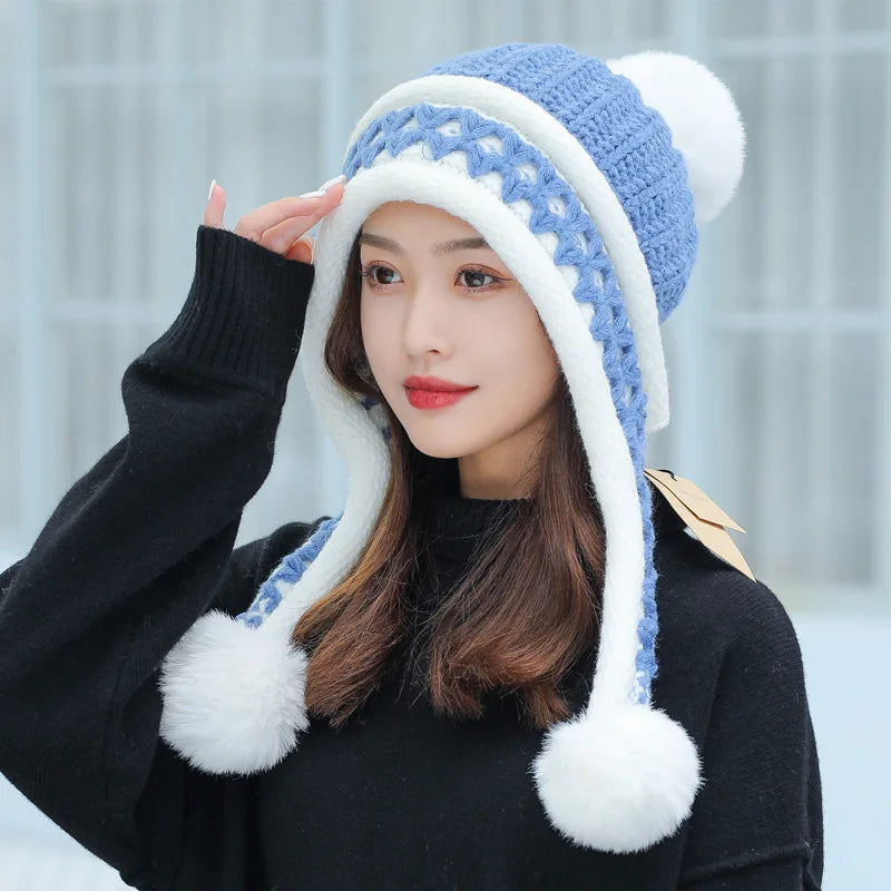 New Knitted Hat Thick Warm Earflap Hats Scarf