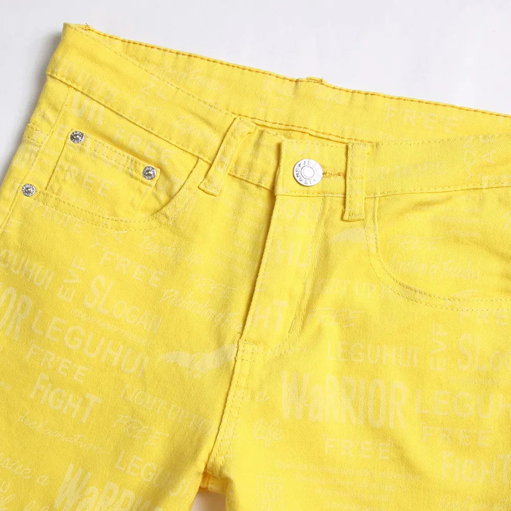Men Letters Eagle Print Stretch Denim Jeans Y2K