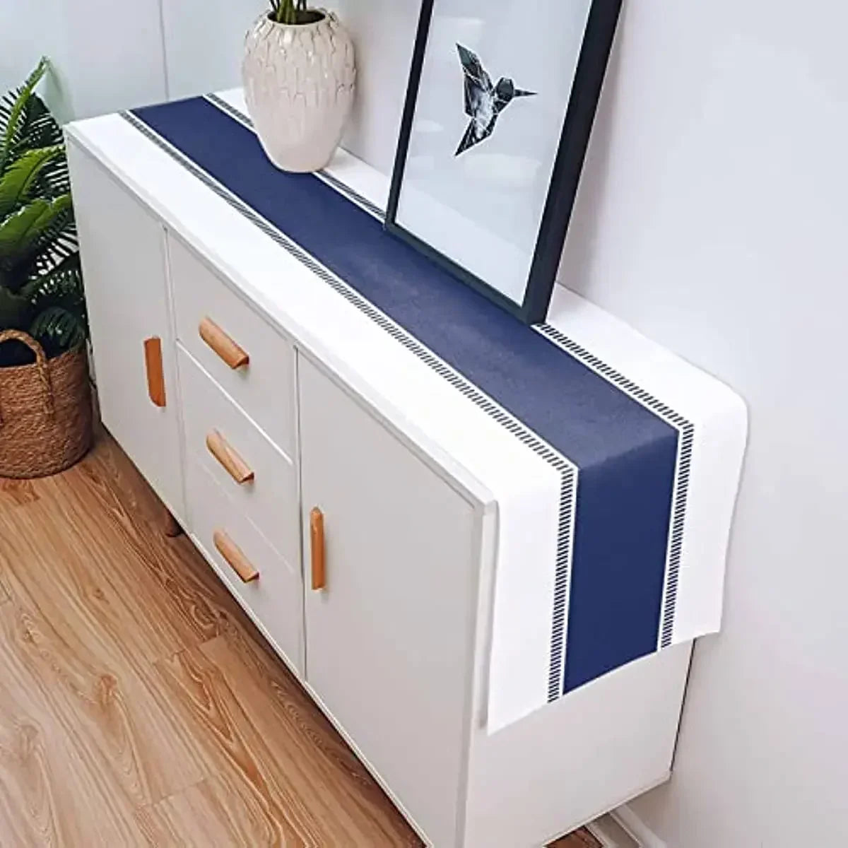 Navy Blue Stripes Linen Table Runners Dresser Scarves