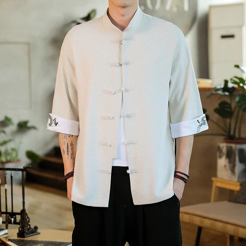 2024 Summer Crane Embroidery Top Traditional Chinese Style